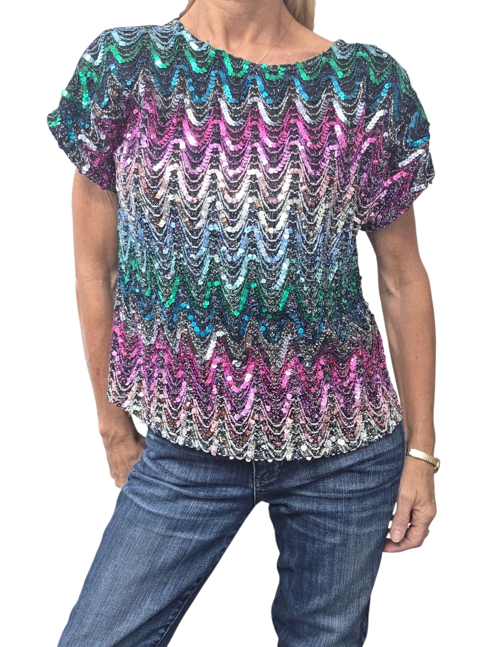 Vintage Joanna Sequin Beaded Lurex Party Top USA Made